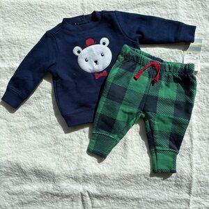 Navy Top with Green Plaid Bottoms Baby Set